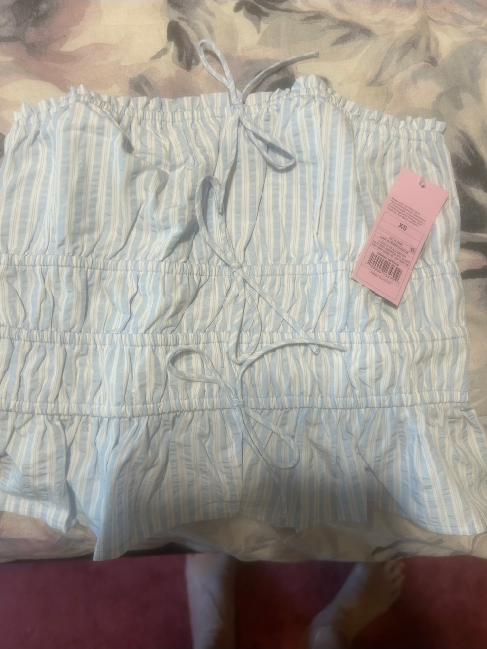 wild fable Light Blue and White Striped Smocked Tube Top